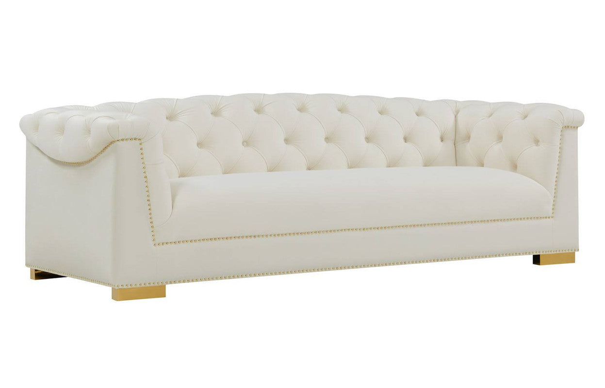 Luxury Corlett Velvet Sofa in Cream - Soft Modern Living Room Furniture for Small Spaces & Apartments | Perfect for Cozy Home Decor & Entertaining Guests