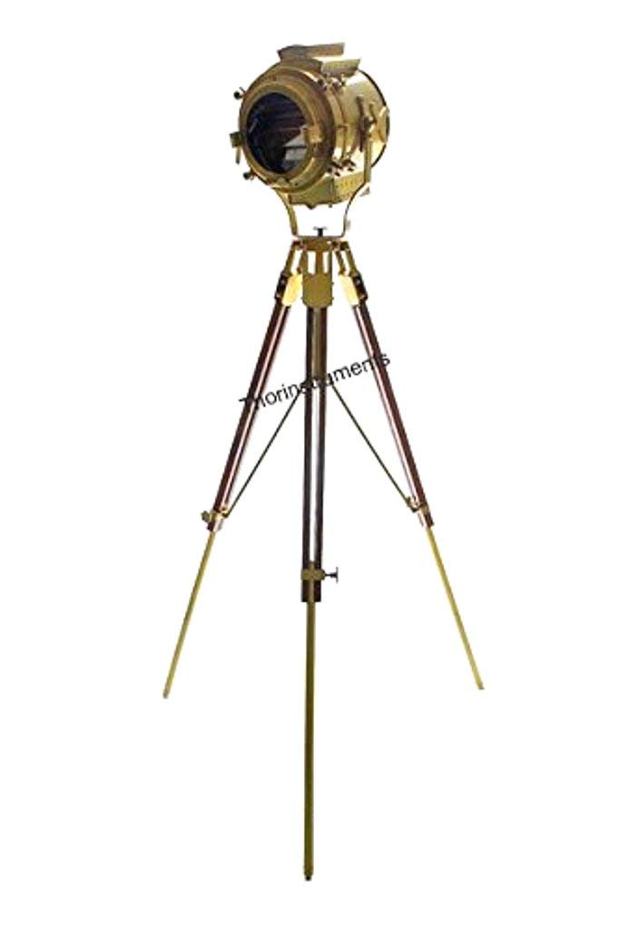 THOR INSTRUMENTS Vintage Floor Spotlight - Adjustable Searchlight with Heavy Duty Tripod Stand, Classic Rustic Home Decor Lamp for Theater, Stage Lighting & Indoor/Outdoor Events