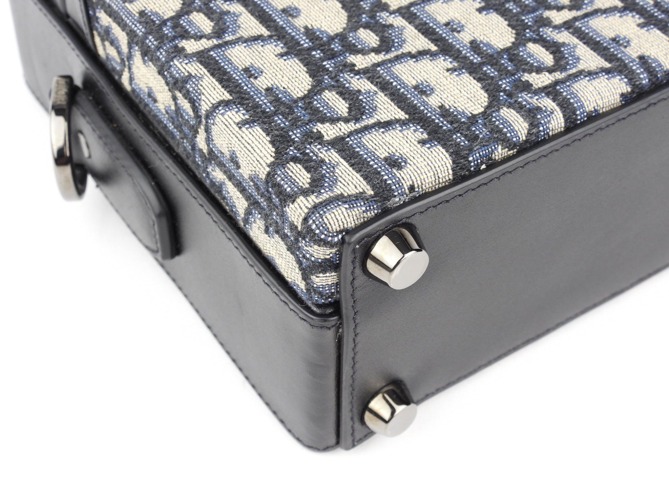 Christian Dior Oblique Monogram Black Leather Two-Way Hard Case Lock Handle Bag - Luxury Travel & Everyday Elegance