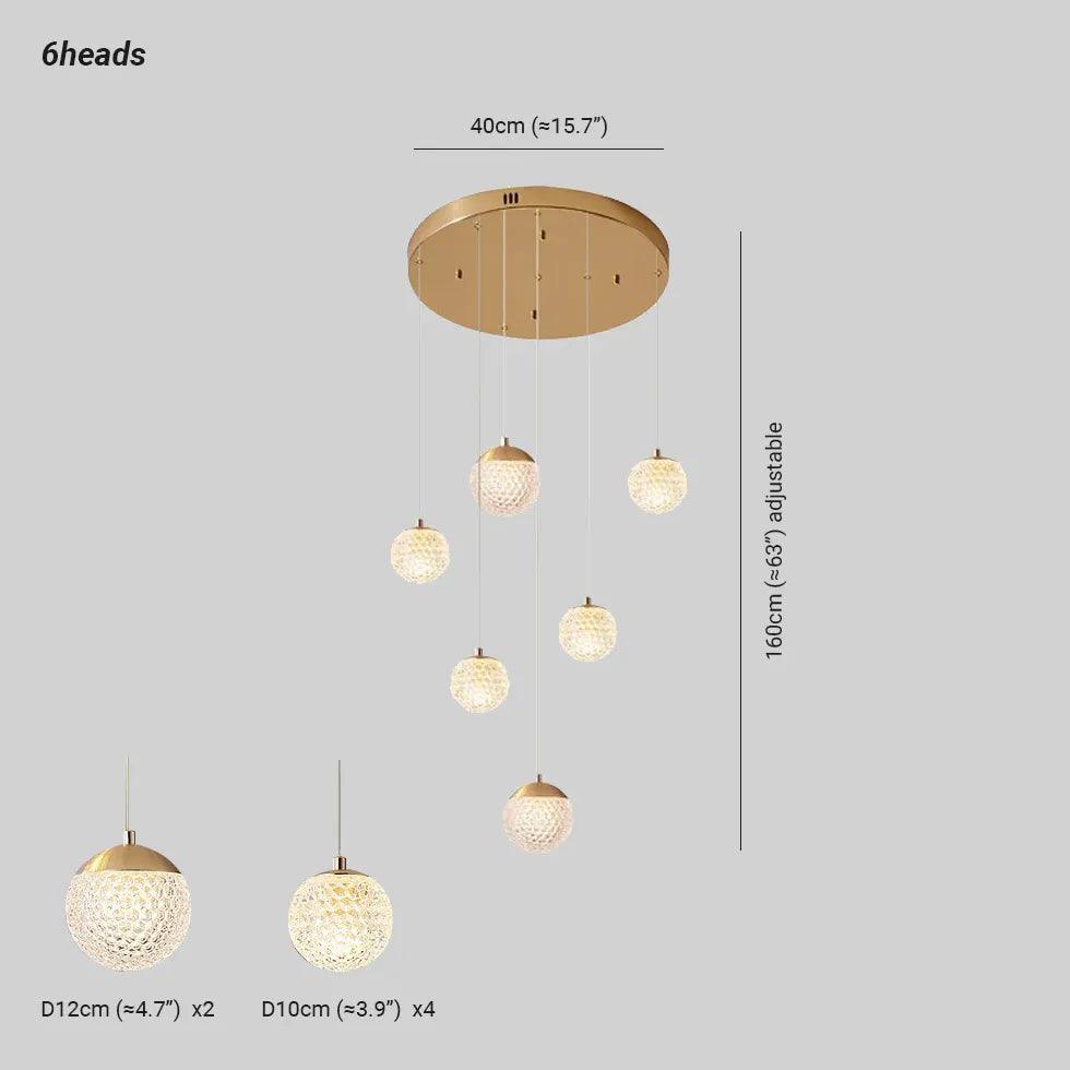 Modern Spherical Multi-Head Crystal Chandelier - Luxury Hallway Pendant Light Fixture for Foyer, Dining Room & Staircase Lighting