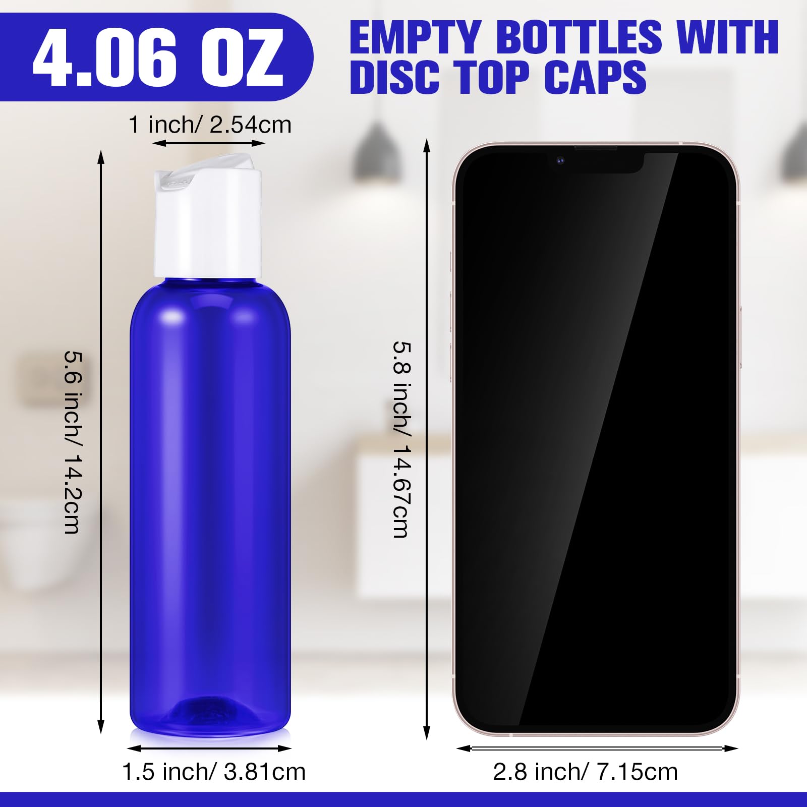 50 Pcs 4oz Empty Plastic Travel Bottles with Leak-Proof Disc Top Flip Cap - Small Refillable Containers for Shampoo, Lotion, Body Wash & Toiletries - Perfect for Air Travel, Camping & Gym Essentials (Blue)