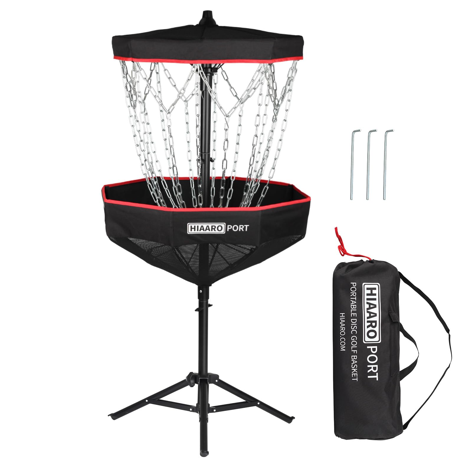 PDGA Approved HIAARO Portable Disc Golf Basket - 16 Heavy Duty Chains, Foldable Disc Golf Target with Carry Bag | Perfect for Backyard Practice, Park Training & Tournament Preparation