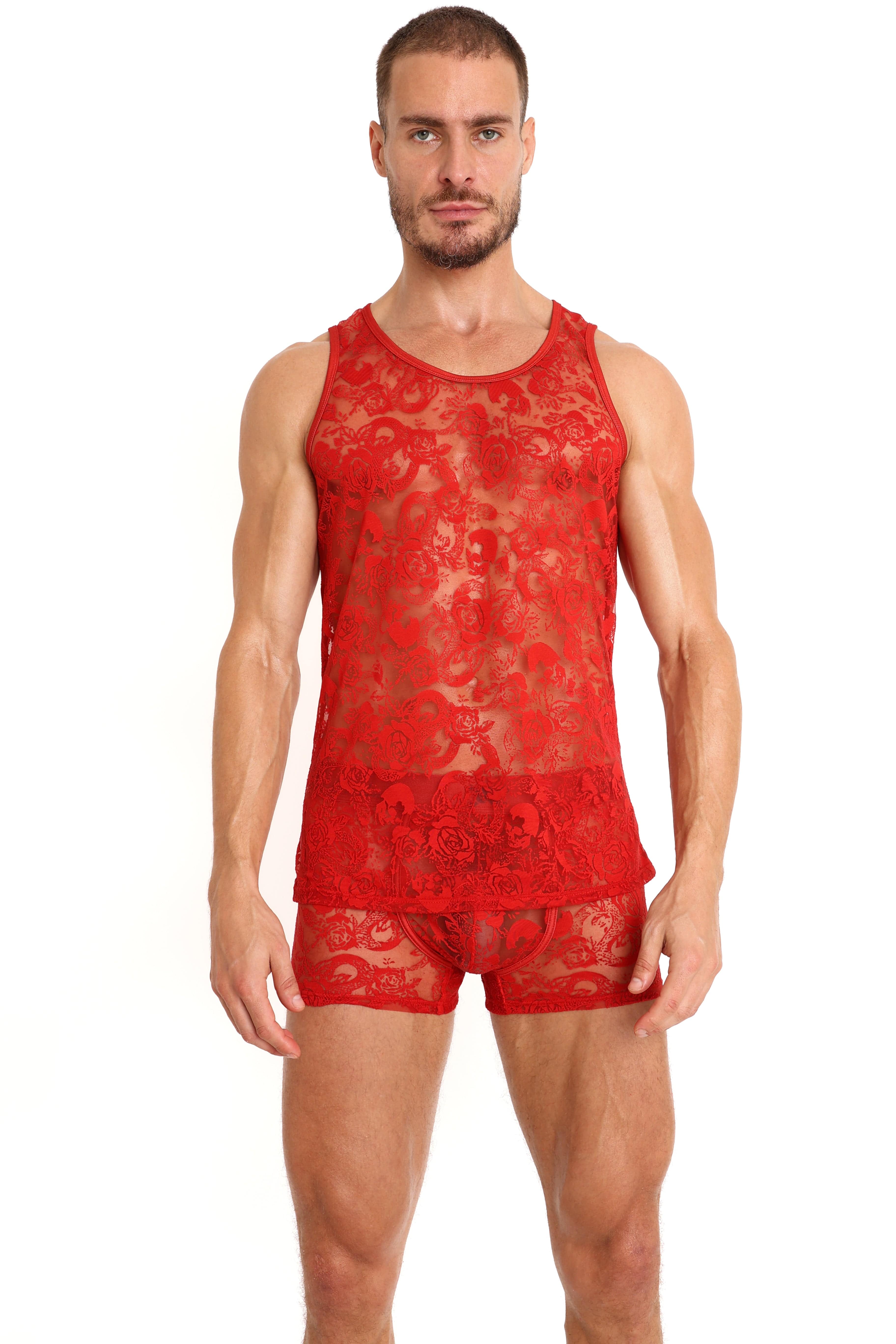 Snake Rose Burnout Tank Top - Red Floral Print Women's Casual Sleeveless Shirt for Summer Outfits & Beach Wear