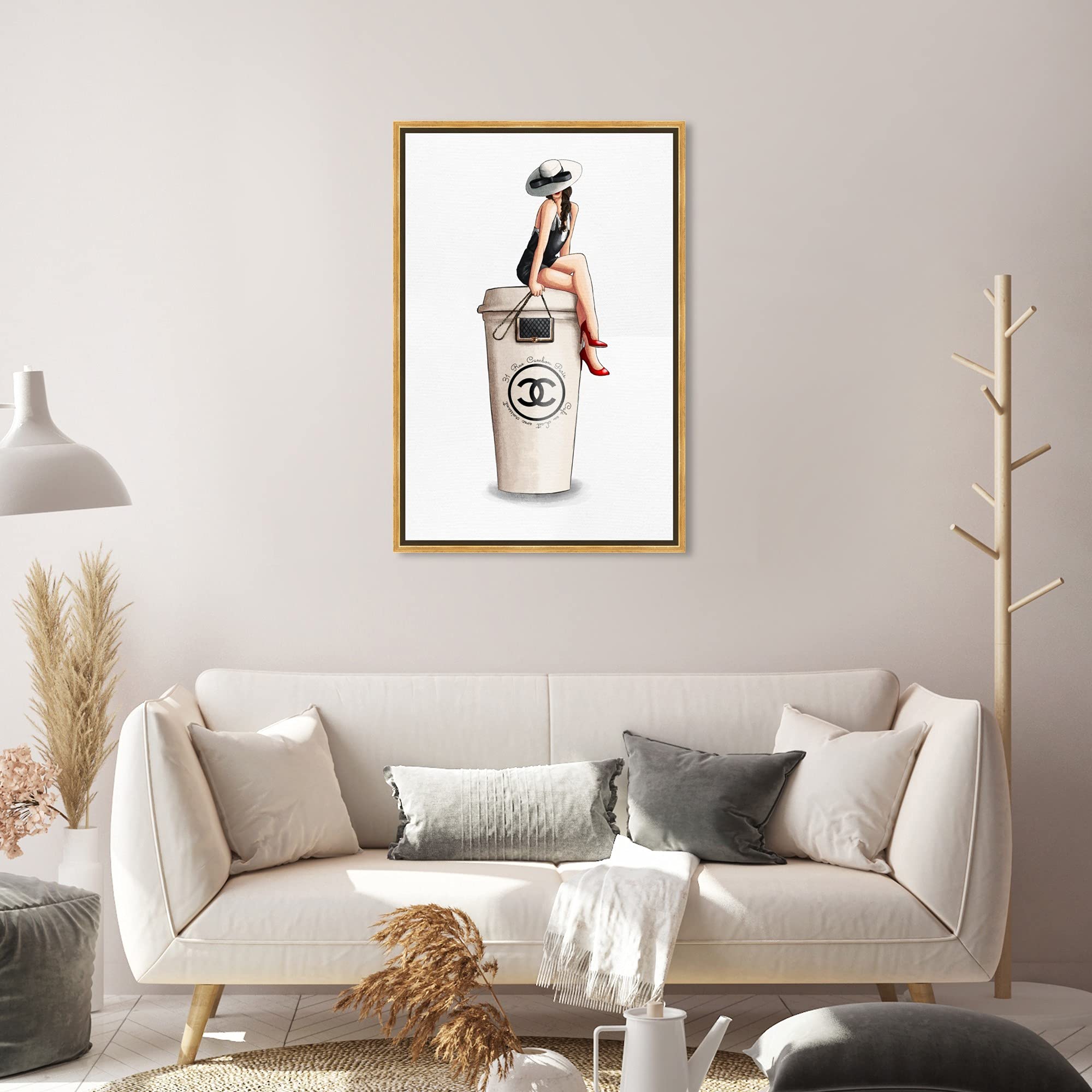 Oliver Gal Artist Co. Fashion & Glam Wall Art Canvas Print - 20x30 Inch Gold Framed Handbag Painting, Cafe Au Lait Cambon Dark Home Decor | Perfect for Living Room, Bedroom & Office Wall Decoration