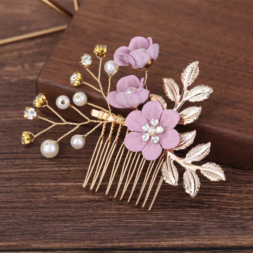 NUOBESTY 4Pcs Rhinestone Crystal Floral Wedding Hair Comb Set - Bridal Hair Clips & Pins for Bride, Prom, Party Accessories (Purple) | Perfect for Weddings, Bridal Showers, Formal Events & Special Occasions