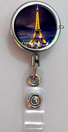 BlackKey Retractable ID Badge Holder with Lanyard & Belt Clip - Eiffel Tower Paris France Landscape Design - Perfect for Office, School, Travel & Events