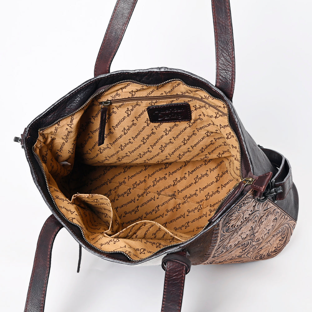 American Darling Genuine Leather Women's Western Handbag - Hand Tooled Hair-On Cowhide Purse for Casual Outings, Rodeo Events & Country Style Fashion
