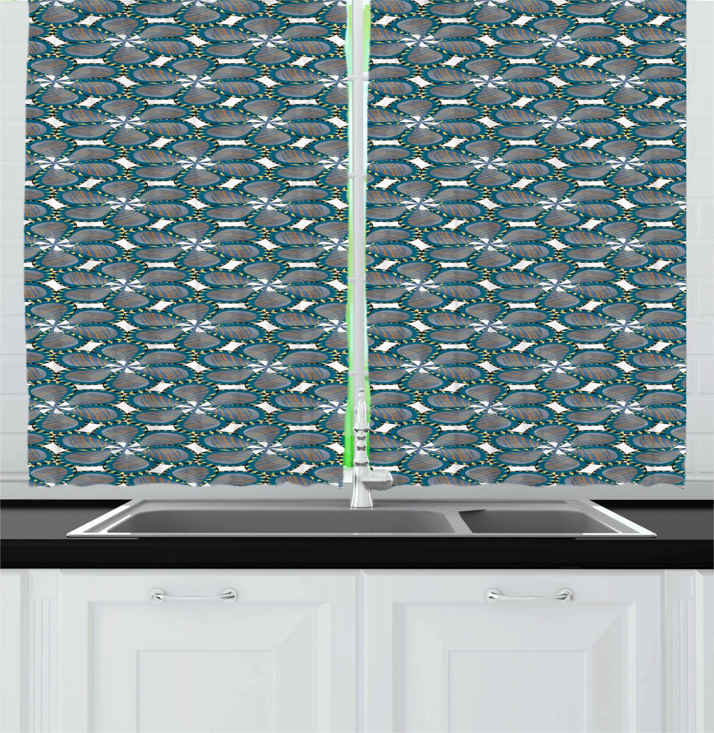 Ambesonne Pinwheel Long Kitchen Curtains - Digital Spring Flower Petals & Swirled Leaves Print - 2 Panel Rod Pocket Drapes - 55