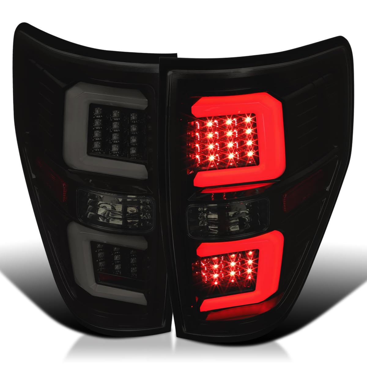 Spec-D Tuning Glossy Black Smoke LED Tail Lights for 2009-2014 Ford F150 - Left & Right Pair Assembly - Enhanced Night Visibility & Modern Style Upgrade for Trucks