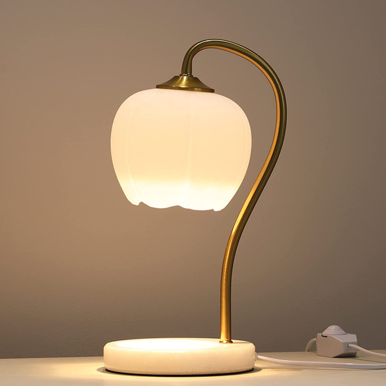 White Flower Glass Table Lamp - Electric Candle Warmer for Bedroom, Aromatherapy Wax Melting Lamp with Elegant Glass Shade | Perfect for Relaxation, Home Decor & Spa Nights