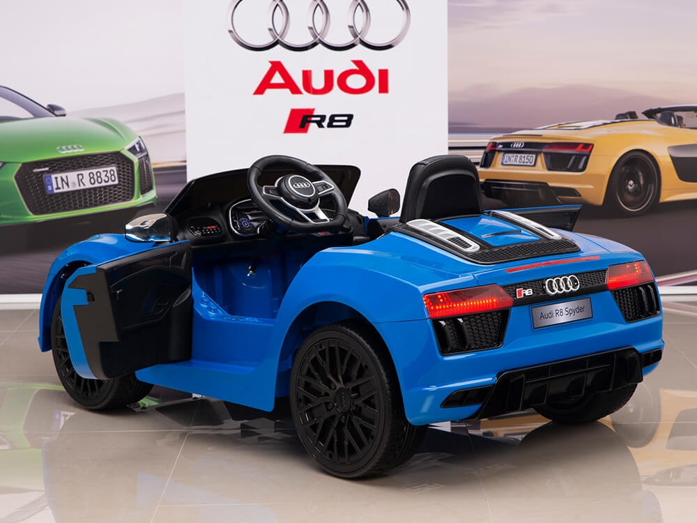 Audi R8 Spyder 12V Kids Electric Ride-On Car with Parental Remote Control, Suspension & MP3/USB - Blue | Realistic Luxury Sports Car Toy for Boys & Girls | Perfect for Birthday Gifts, Outdoor Play & Driveway Fun