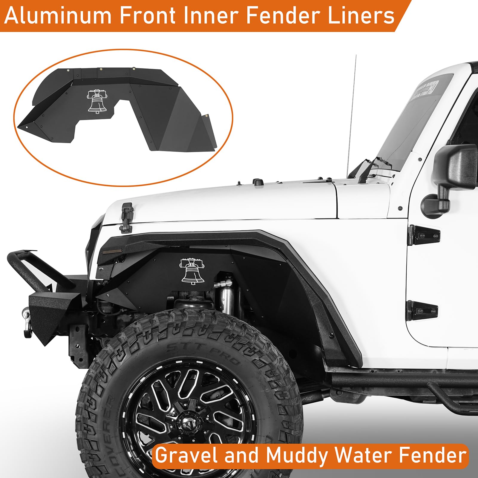 Hooke Road Jeep Wrangler JK Front Inner Fender Liners (2007-2018) - Compatible with Sport, Sahara, Rubicon 2/4 Door Models | Durable Wheel Well Protection for Off-Road & Daily Driving