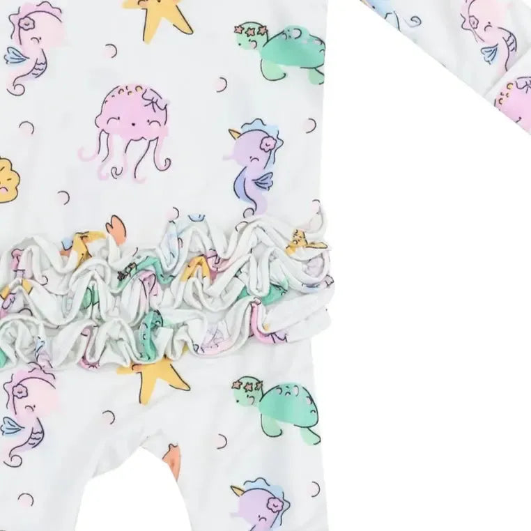 Angel Dear Two-Way Zipper Ruffle Back Footie - Cute Sea Creatures Baby Romper for Newborns & Infants | Perfect for Playtime, Nursery & Photo Shoots