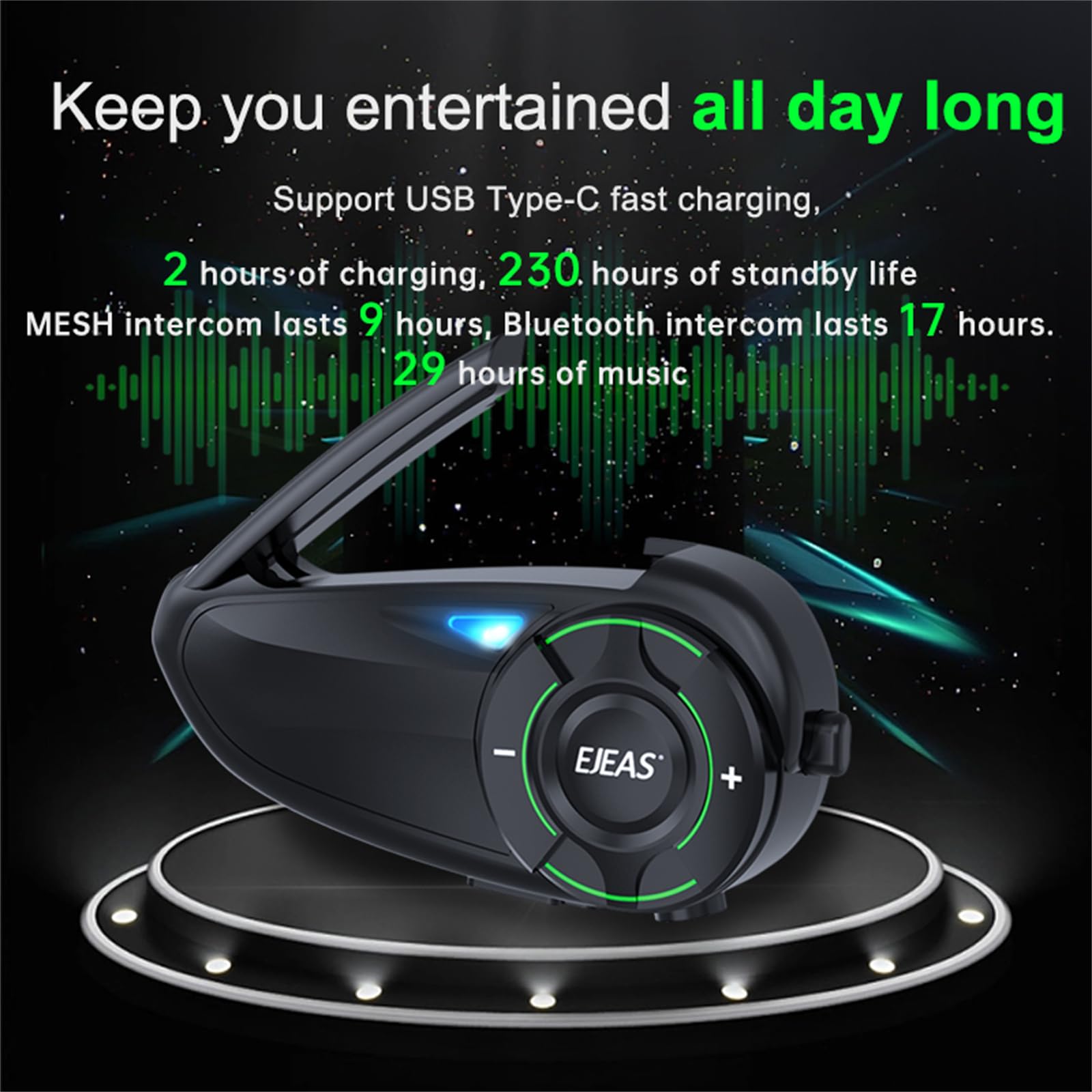 Q8 Motorcycle Helmet Bluetooth Intercom Headset - 230 Hours Standby, 6-Way Mesh Communication, Audio Multitasking, Music Sharing, Noise Cancellation, FM Radio | Perfect for Group Rides, Touring & Adventure Motorcycling