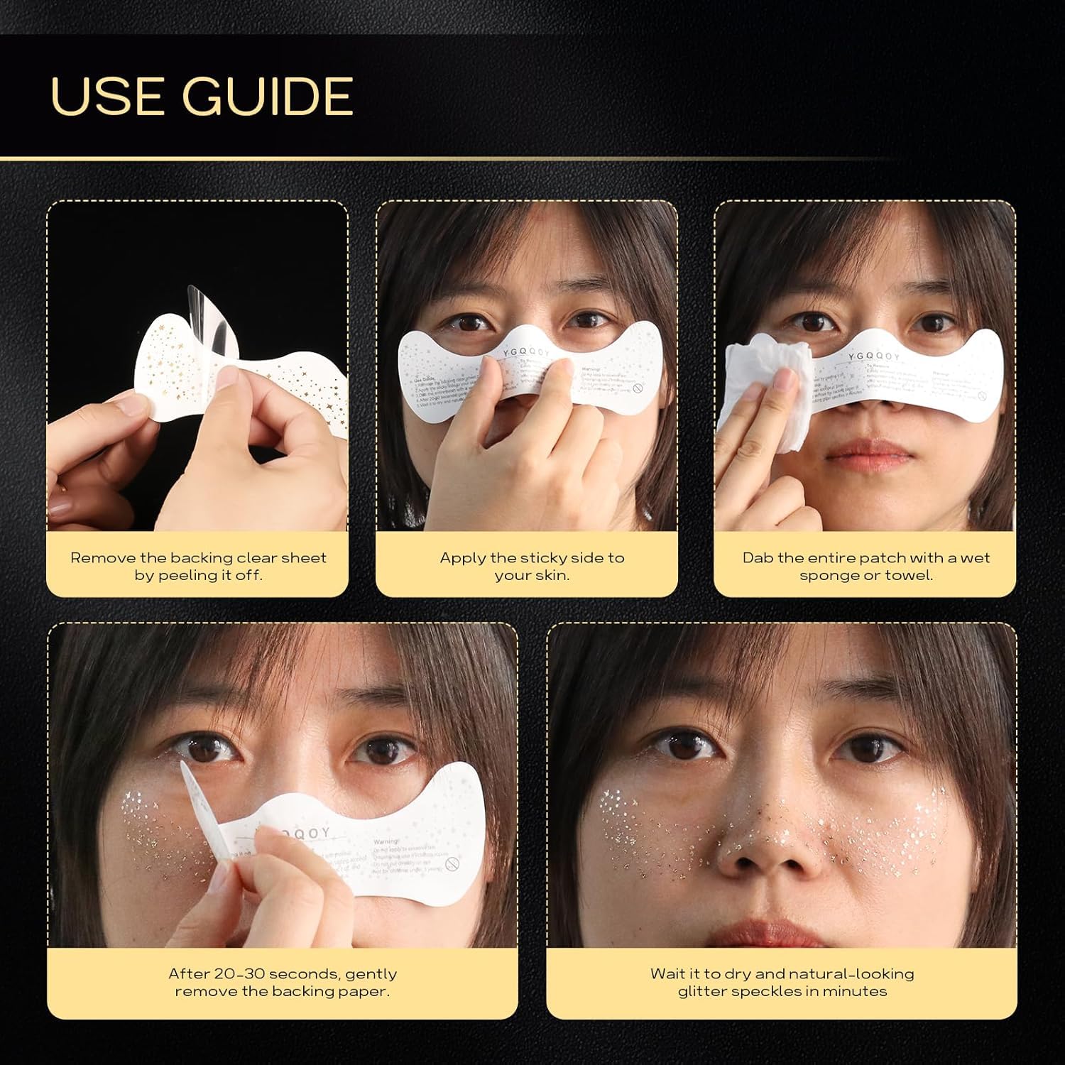 Raenso 6 Pcs Temporary Gold Glitter Star Face Stickers | Waterproof Cosmetic Makeup Patches for Freckles, Festivals, Parties & Halloween | Perfect for Face Art, Costume Parties, Raves and Photo Shoots