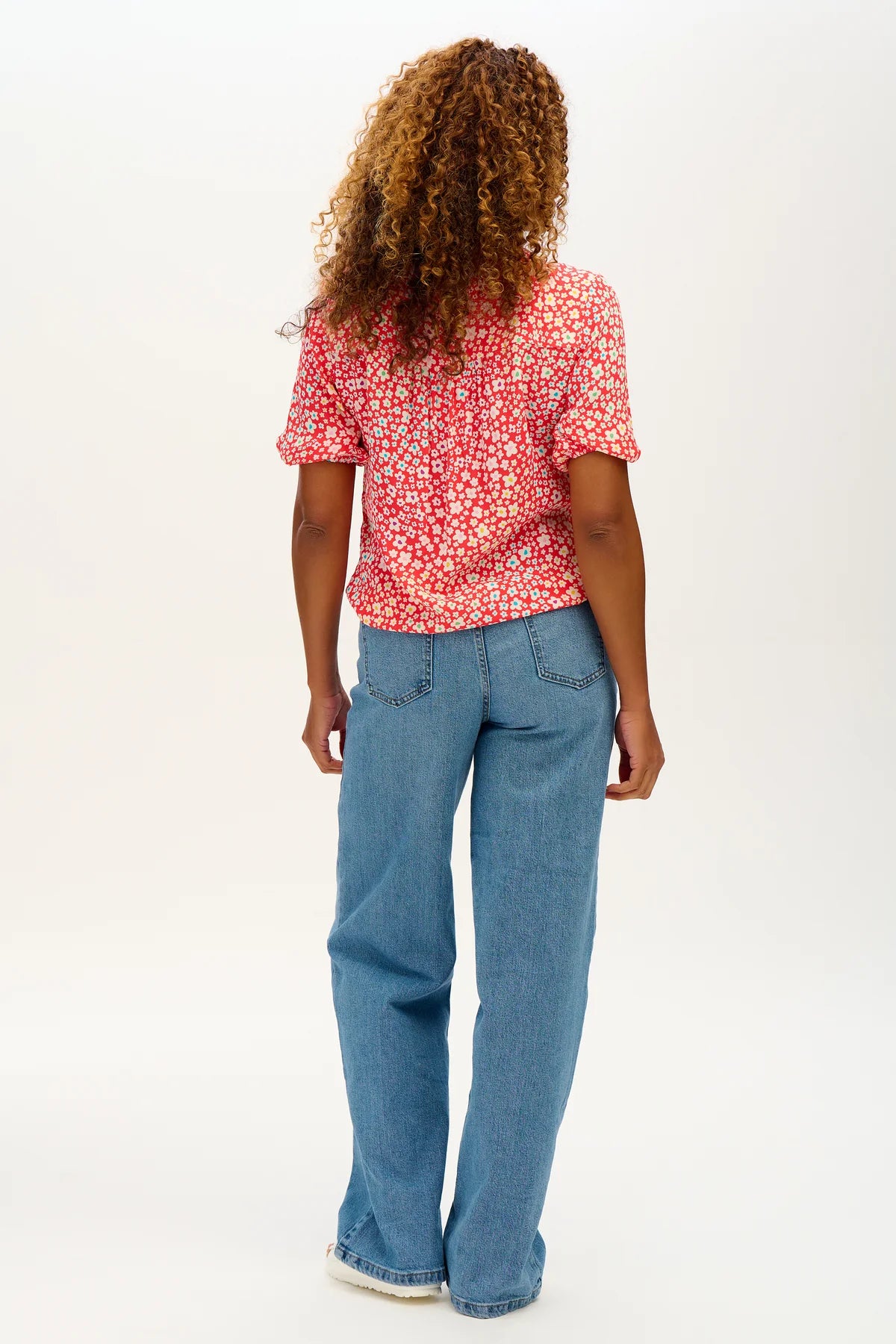 Connie Blouse - Red Rainbow Daisy Print Women's Top | Floral Blouse for Casual Wear, Office & Spring Outfits