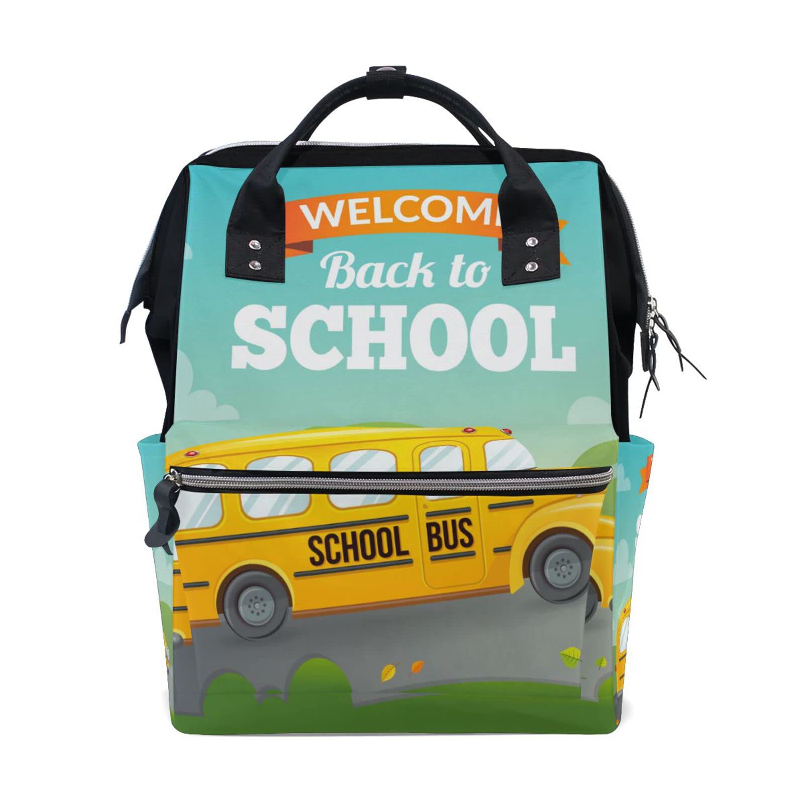 Yellow School Bus Diaper Backpack - Large Capacity Baby Changing Bag for Moms & Dads - Waterproof Nappy Organizer with Insulated Bottle Pockets - Perfect for Daycare, Travel & Family Outings