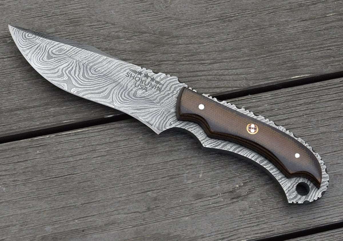 Premium Damascus Steel Skinning Knife with Micarta Handle - Hunting, Outdoor Survival & Bushcraft Essential Tool