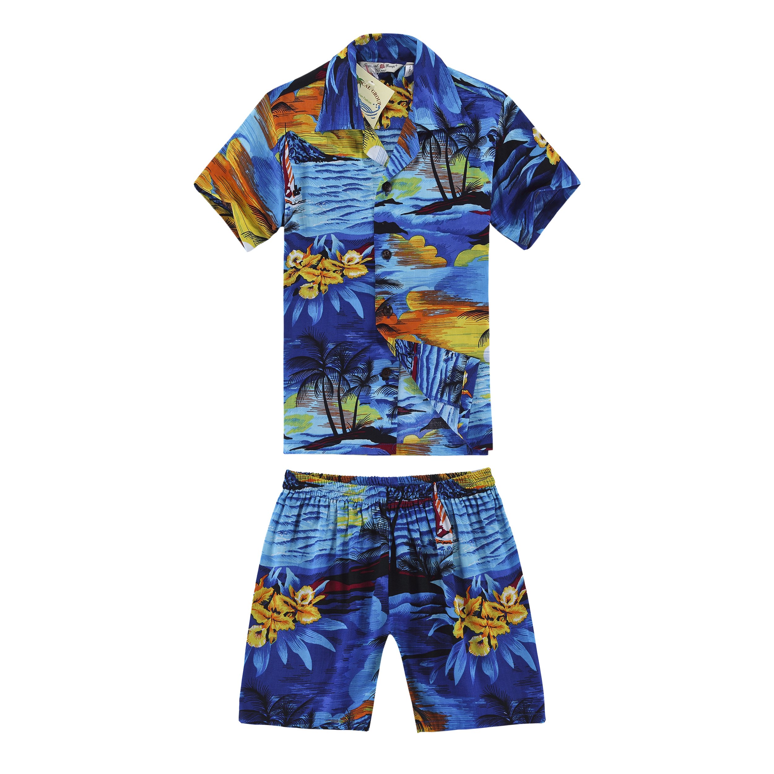 Matching Hawaiian Luau Wrap Outfits for Siblings - Boy & Girl Tropical Sunset Print Outfits for Beach Party, Family Vacation & Summer Photos