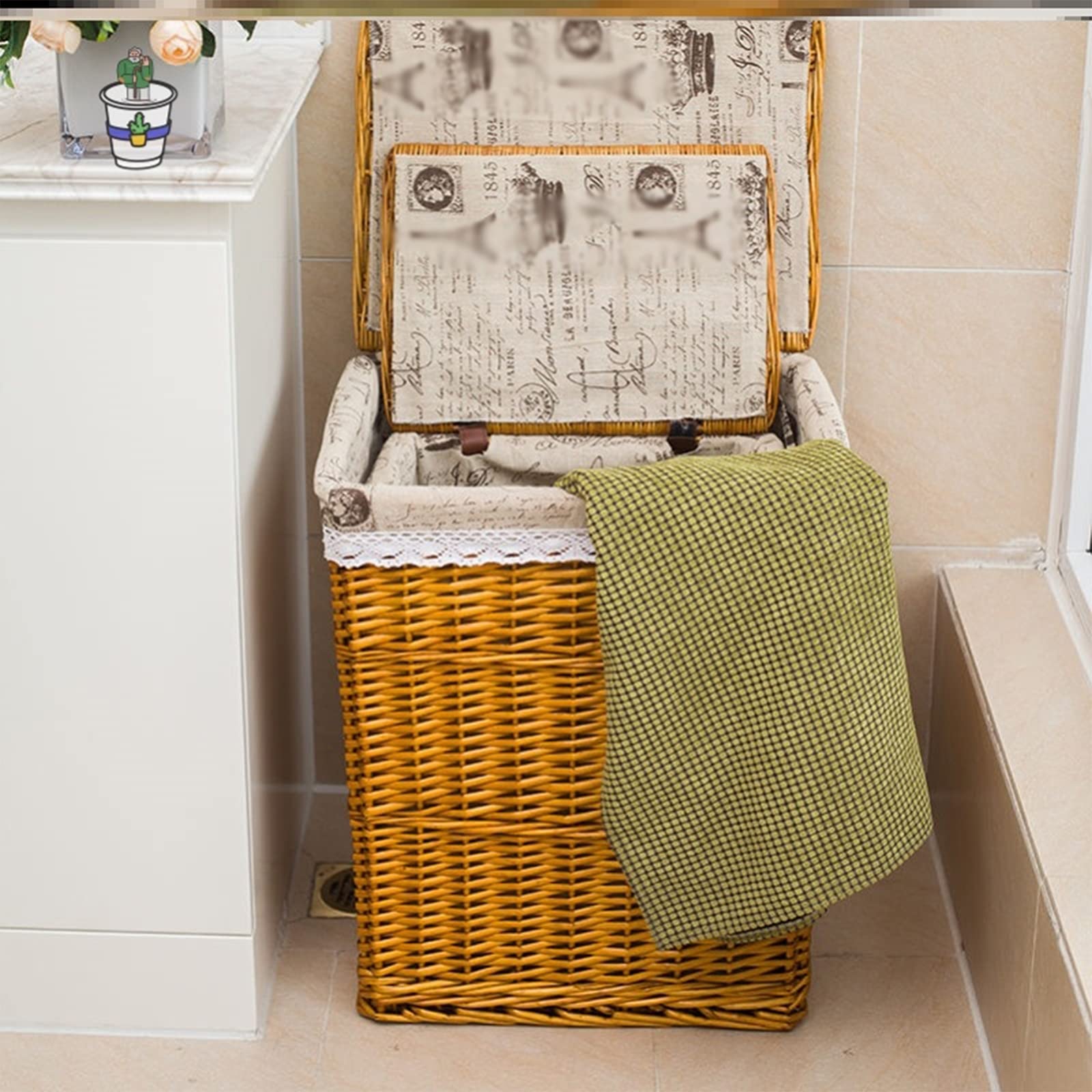 Large White Wicker Laundry Basket with Lid - Portable Decorative Hamper for Clothes, Blankets & Toys Storage - Perfect for Bedroom, Bathroom & Laundry Room Organization