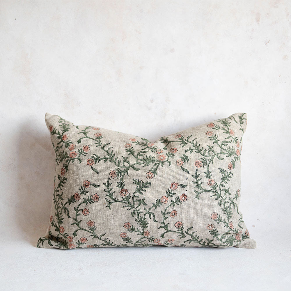 Handmade Linen Block Printed Pillow Cover No. 0226 - Bohemian Home Decor for Living Room, Bedroom, or Sofa