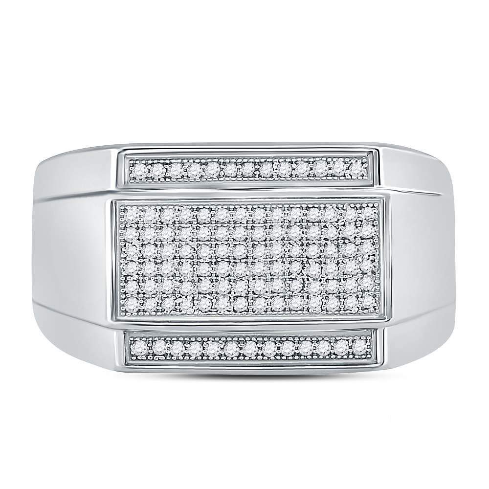 Sterling Silver Men's Round Diamond Rectangle Cluster Fashion Ring - 1/3 CTTW - Elegant Wedding Band, Anniversary Gift & Everyday Jewelry for Men