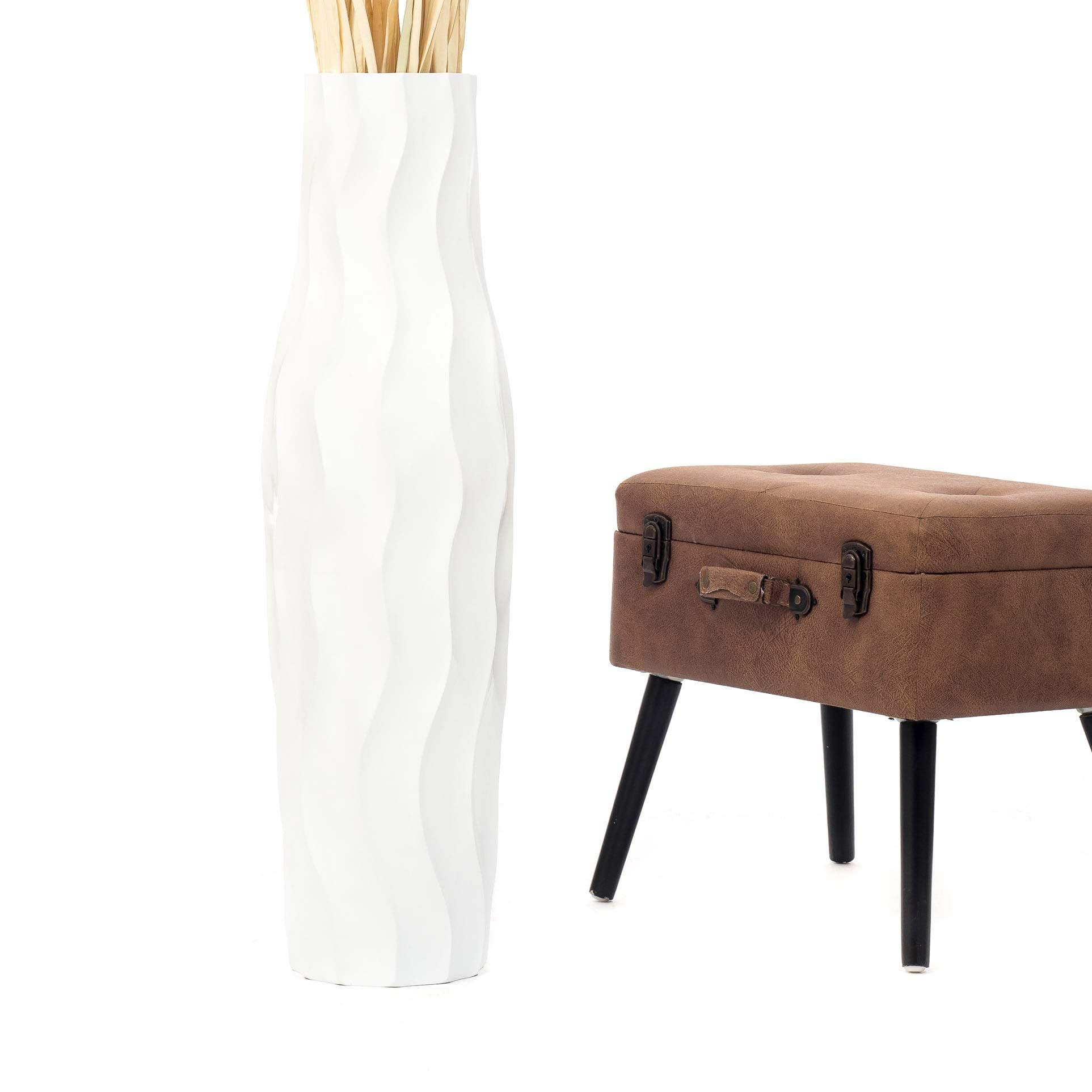 Leewadee 36 Inch Large White Wooden Floor Vase - Farmhouse Home Decor for Flowers, Fake Plants & Pampas Grass - Perfect for Living Room, Bedroom & Entryway Decor