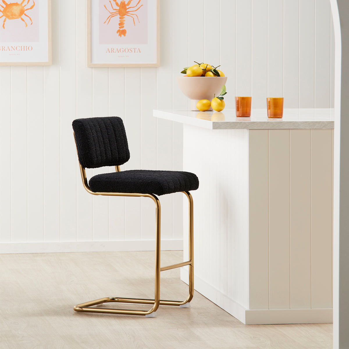Blake Boucle Bar Stool - Modern Upholstered Counter Height Stool with Swivel Base for Kitchen Island, Breakfast Nook & Home Bar Decor