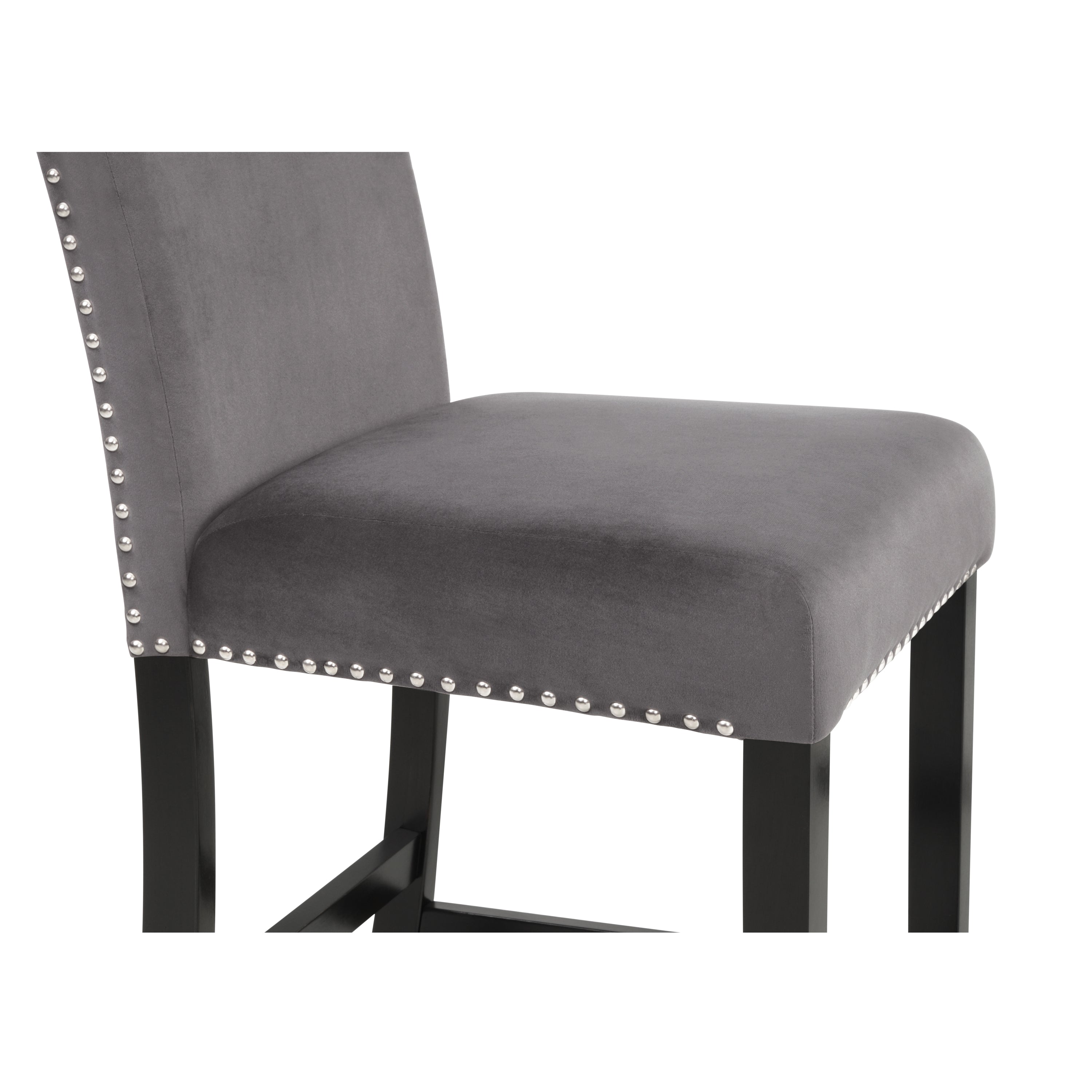 Modern Velvet Counter Stools with Nailhead Trim - Set of 2, Gray - Perfect for Kitchen Islands, Breakfast Bars & Home Decor