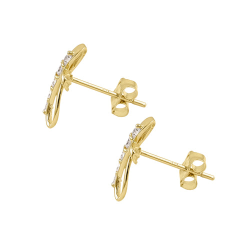 14K Yellow Gold Twisted Cross CZ Stud Earrings for Women - Hypoallergenic Cubic Zirconia Jewelry - Perfect for Church, Weddings & Everyday Wear