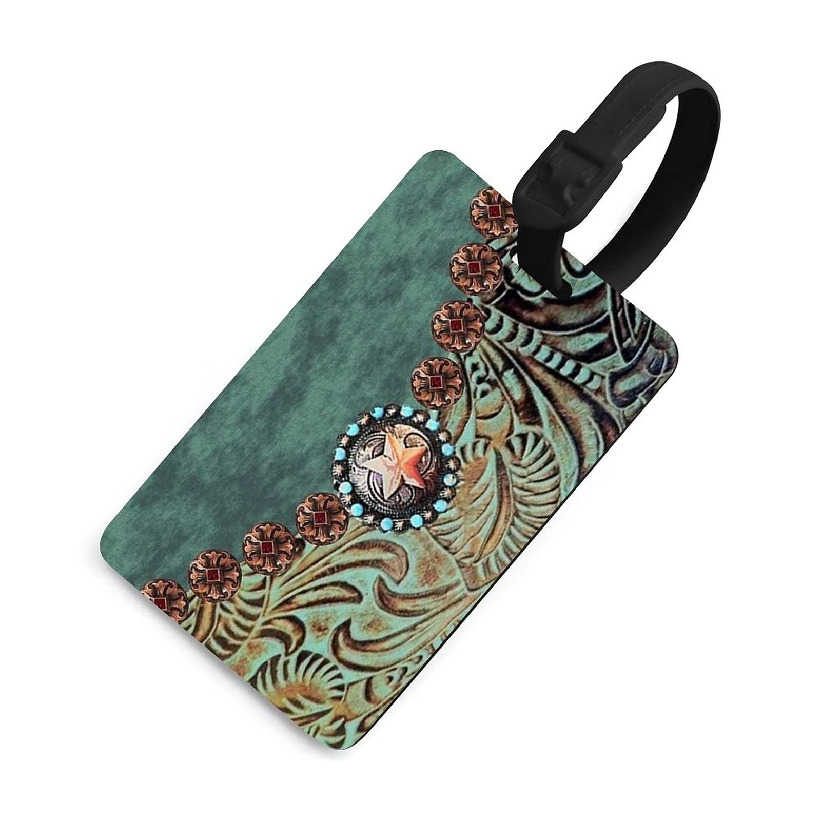 Western Style Turquoise Leather Luggage Tag - Personalized Travel Bag Tag for Suitcases, Backpacks & Carry-Ons - Perfect for Country Music Festivals, Rodeos & Western-Themed Trips