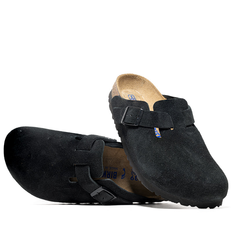 Birkenstock Boston Soft Footbed Suede Clogs for Men & Women - Comfortable Black Leather Sandals for Home, Office & Casual Wear