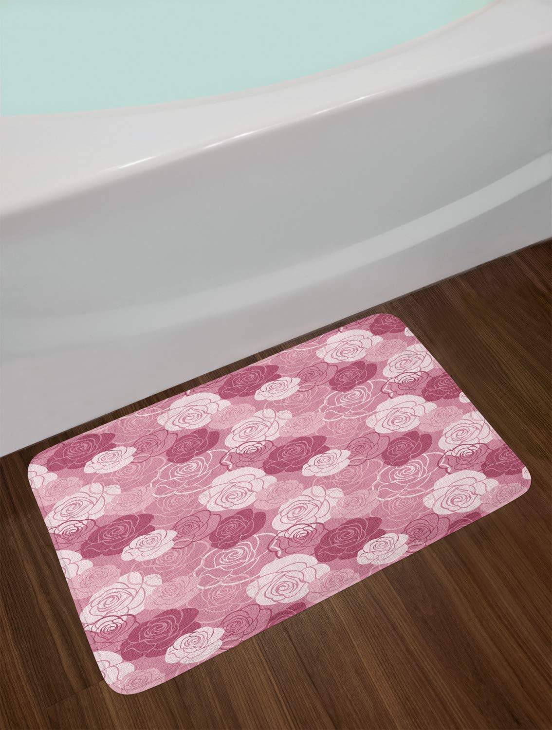 Ambesonne Rose Flowers Bath Mat - Soft Plush Non-Slip Bathroom Rug with Romantic Pastel Floral Design, 30