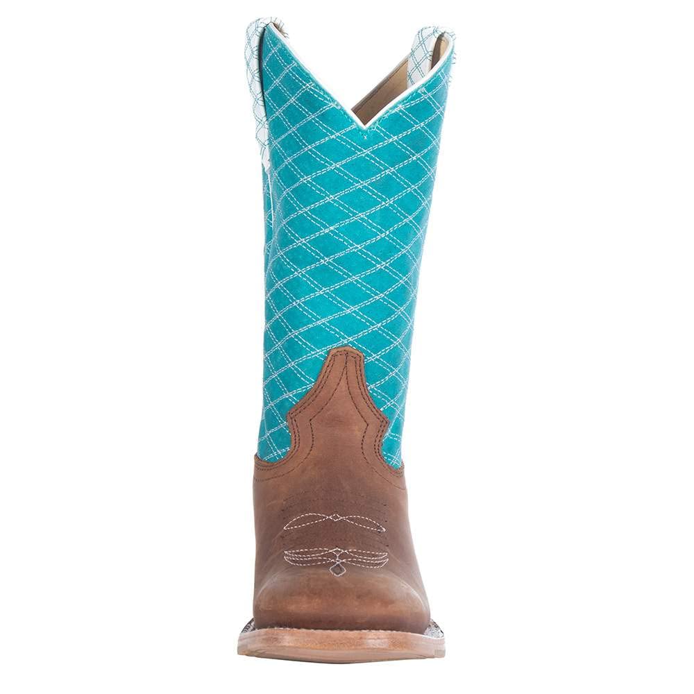 Macie Bean Girls Turquoise Cowboy Boots with Pecan Barking Iron Design - Perfect for Western Rodeo, Country Dance & Cowgirl Fashion