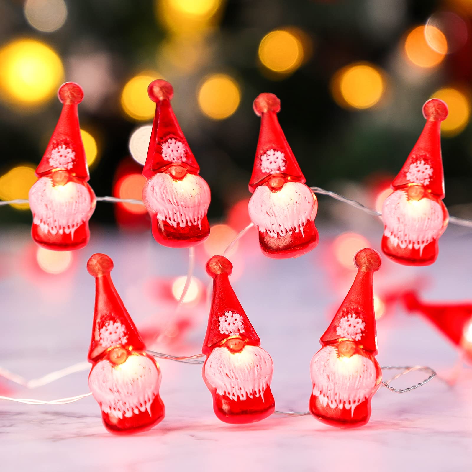 10ft 30 LED Red Gnome Christmas String Lights - Battery & USB Powered with Remote Control | Twinkle Fairy Lights for Home Decor, Party, Tree, Window & Outdoor Holiday Decoration