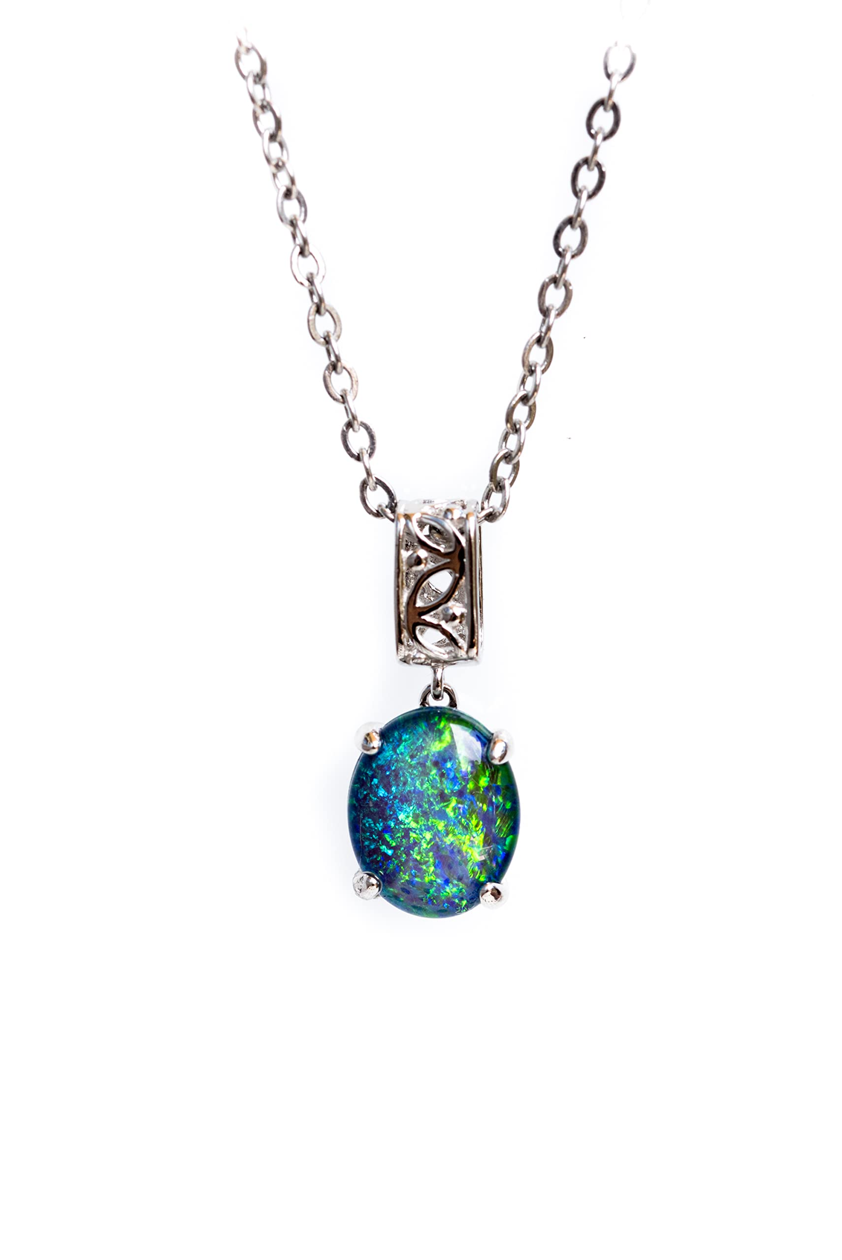 Australian Triplet Opal Necklace - 10x8mm Fire Opal Pendant in 925 Sterling Silver Gold Plated - Elegant Women's Jewelry Gift for Birthday, Anniversary & Special Occasions