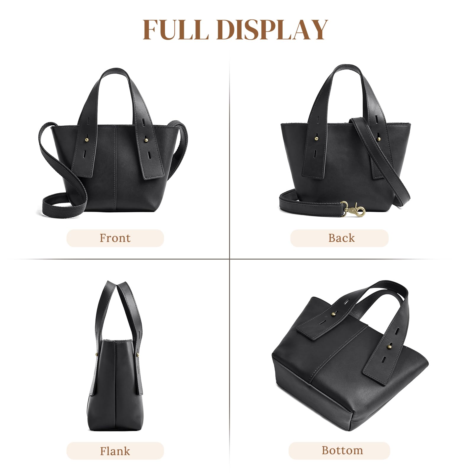 S-ZONE Women's Leather Crossbody Bag - Mini Tote Purse with Adjustable Strap, Small Satchel Top Handle Handbag for Everyday Use, Work & Travel Accessories