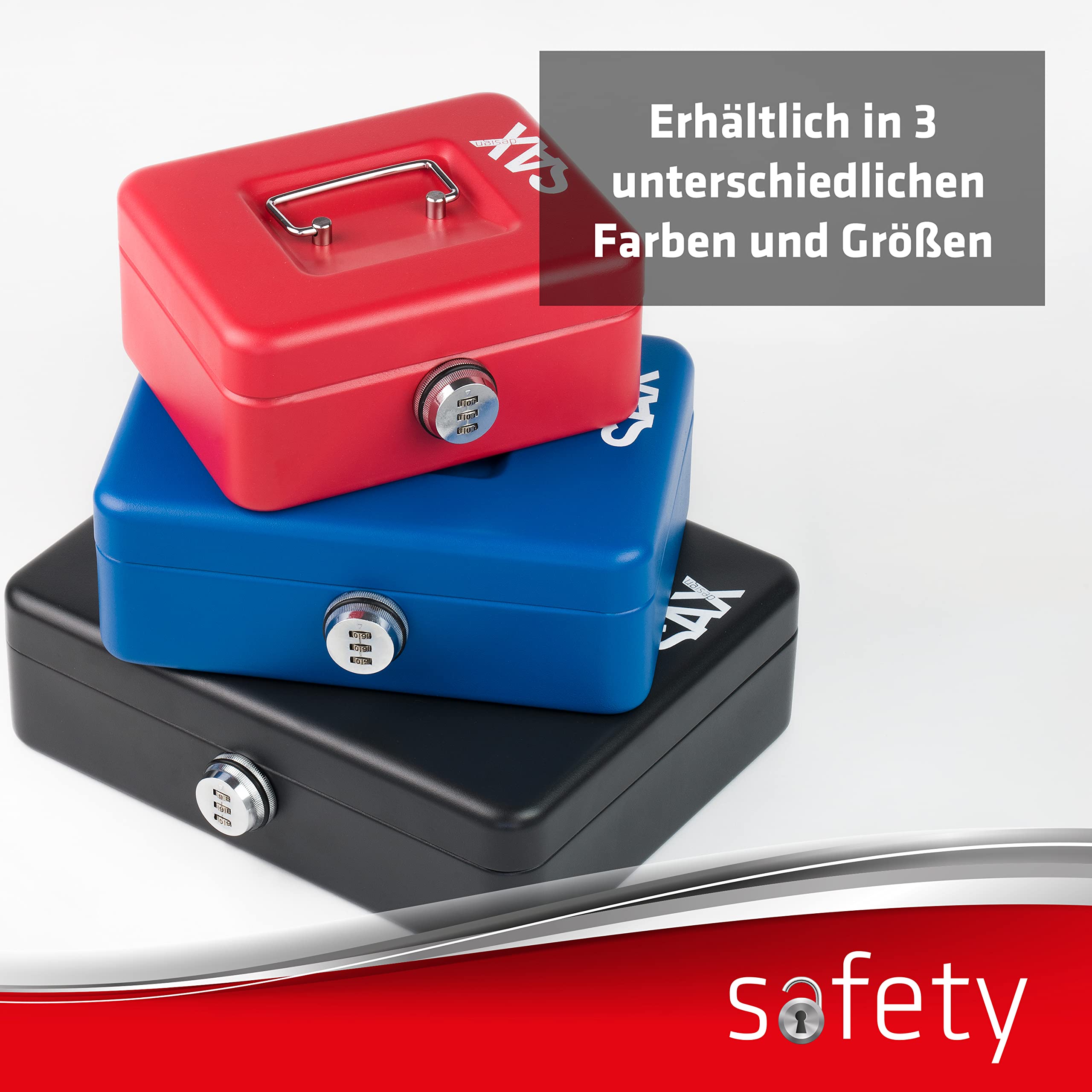 SAX X-Large Cash Box with Combination Lock - Heavy Duty Security Safe (30 x 24 x 9 cm) in Red - Ideal for Retail Stores, Home Office & Small Business Money Storage