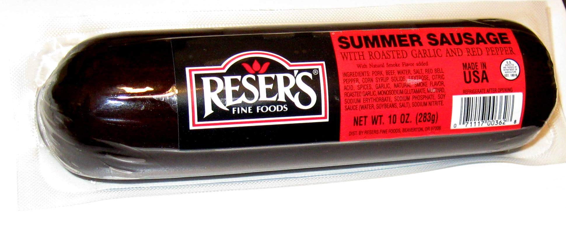 Reser's Roasted Garlic & Red Pepper Summer Sausage 10 oz - Premium Cured Meat Snack for Charcuterie Boards, Picnics & Camping Trips