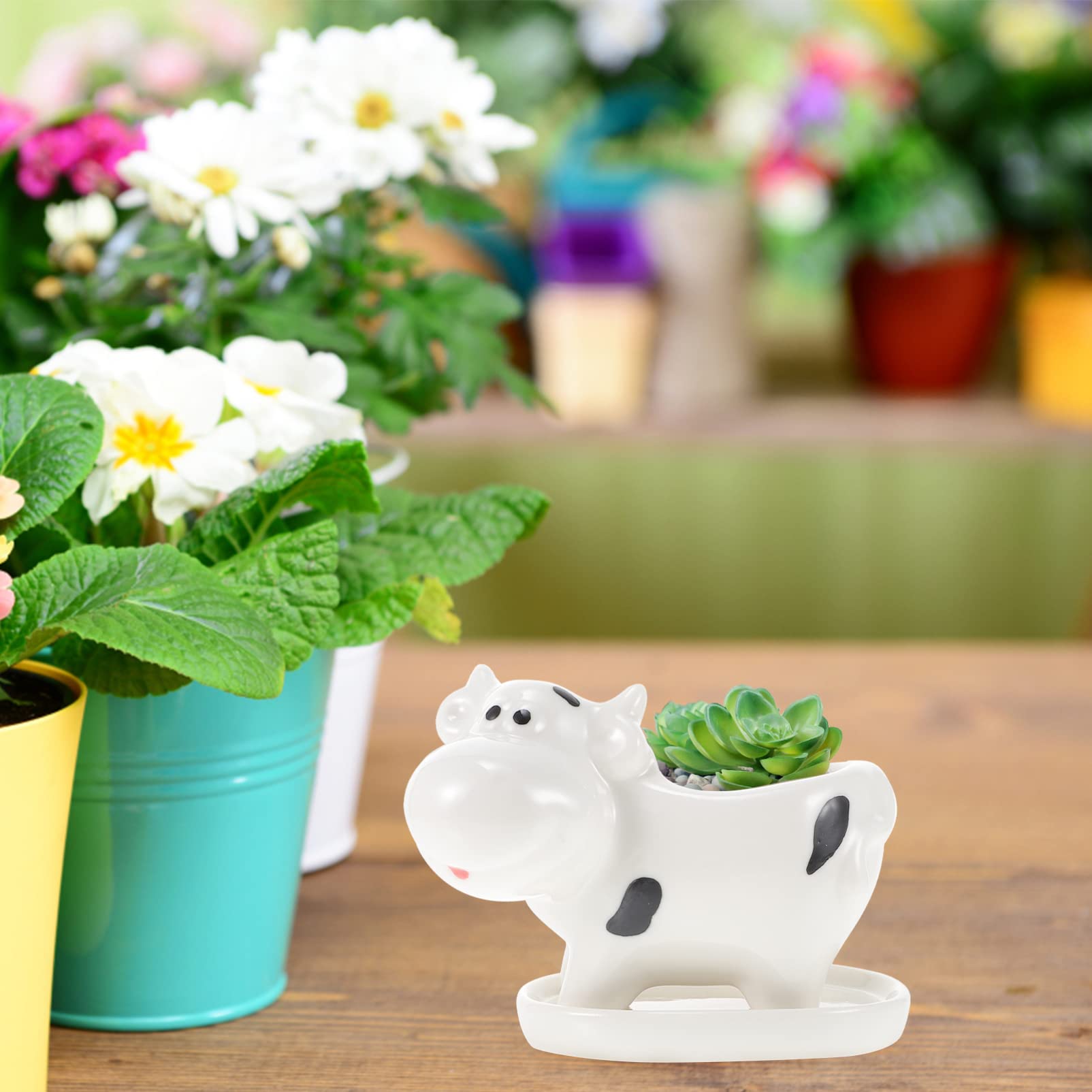 DOITOOL Ceramic Cow Succulent Planter - Cute Animal Shaped Flower Pot for Indoor Plants, Cactus, Home Decor - Perfect for Windowsills, Office Desks, and Gift Giving