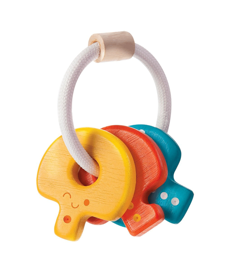 Plan Toys Baby Key Rattle - Wooden Teething Toy for Infants & Toddlers | Sensory Learning, Early Development & Soothing Gums | Perfect for Playtime, Travel & Nursery