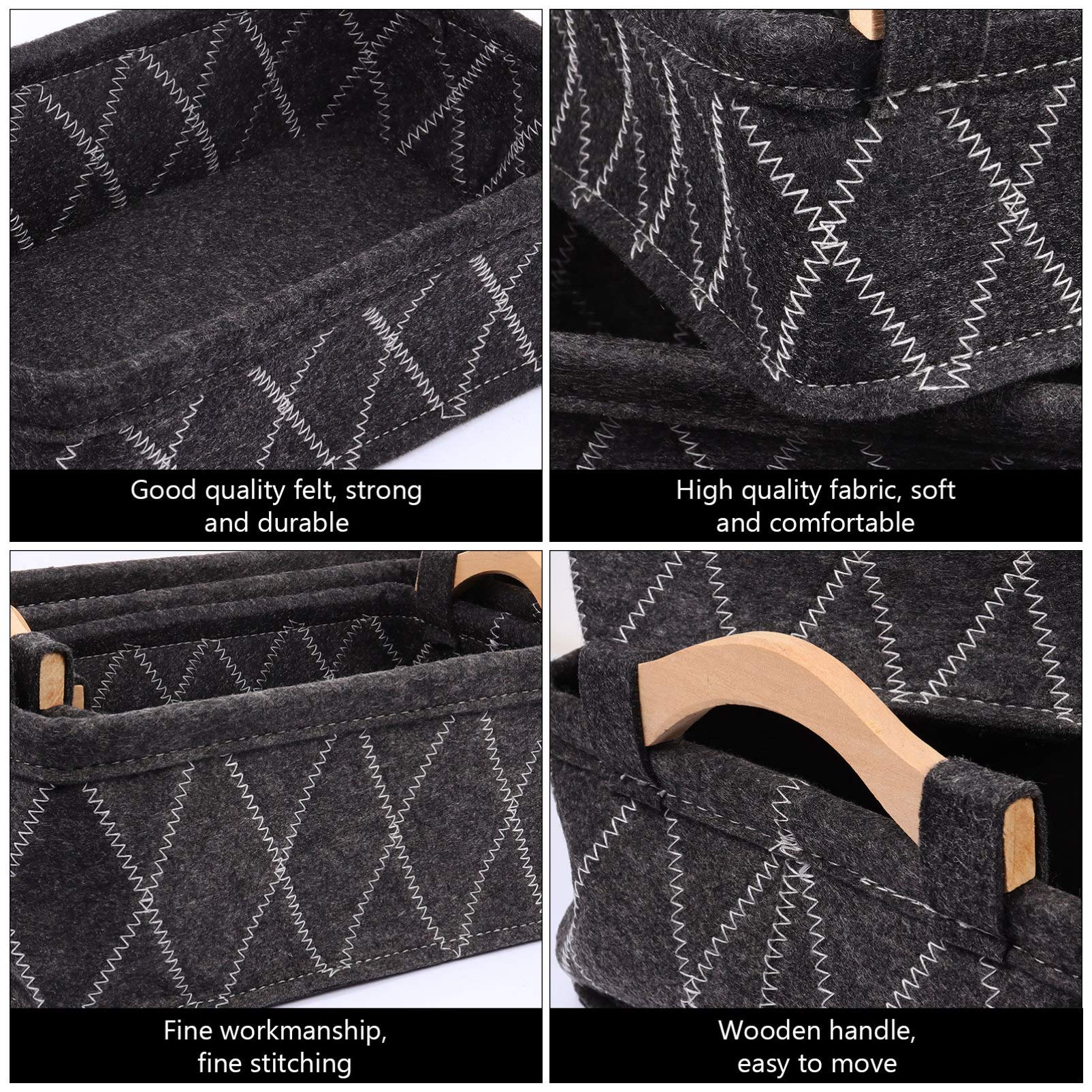 Foldable 3-Piece Felt Storage Baskets with Handles - Cosmetic Organizer, Desk & Drawer Organizer, Pet Toy Storage Bin | Perfect for Makeup Vanity, Office Supplies & Home Organization