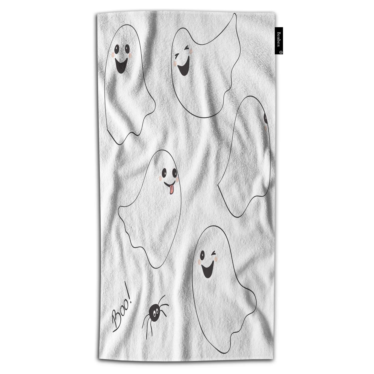 Beabes Halloween Ghost Bath Towel - Cute Smiling Spooky Ghost & Spider Design - Super Soft Microfiber Polyester Bath Towel (64x32 Inches) for Men & Women - Perfect for Bathroom, Spa, Travel & Halloween Decor