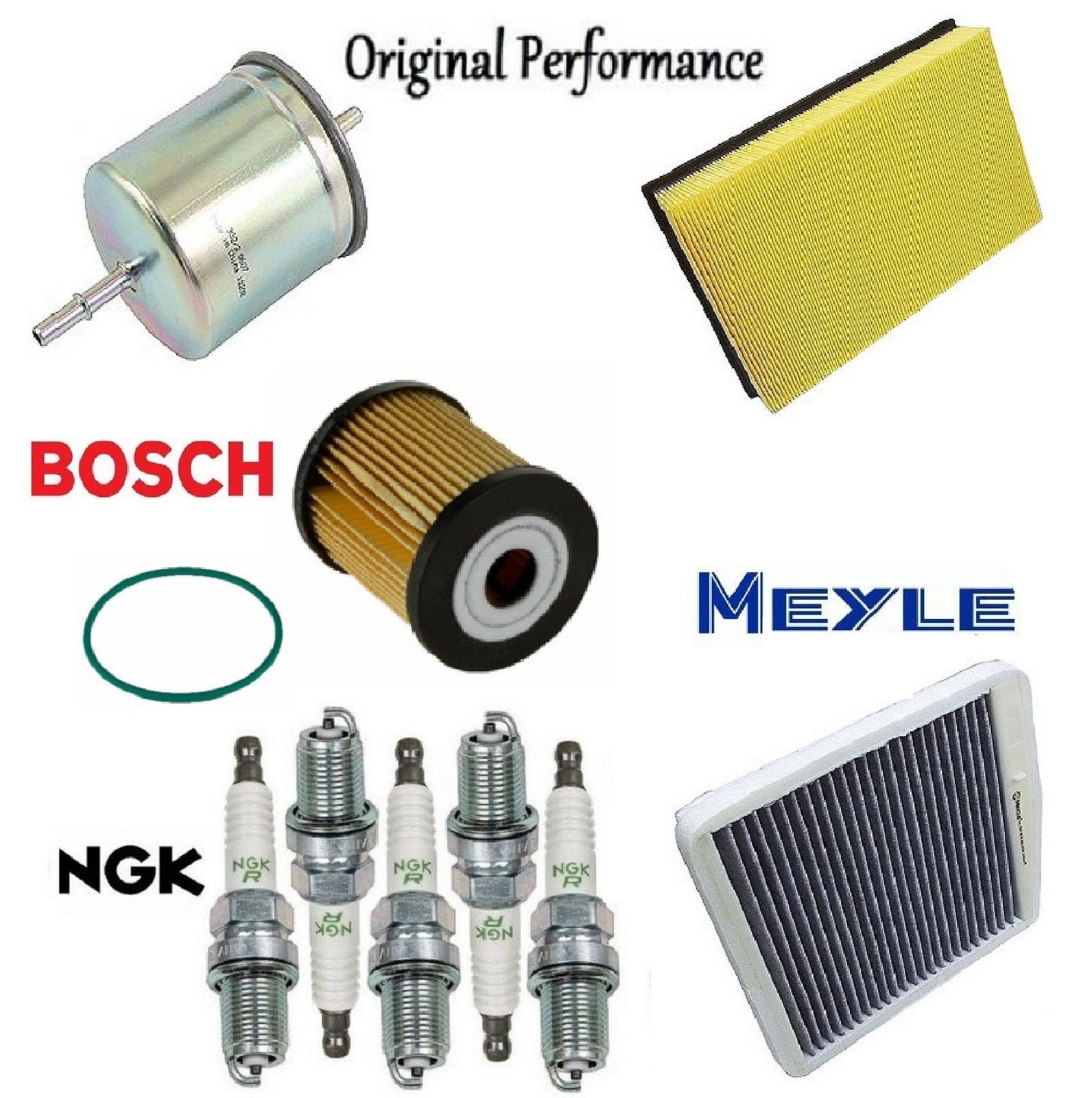 Volvo V70 2001 Tune Up Kit - Cabin Air Filter, Fuel Filter, Oil Filter & Spark Plugs (Fits Base, 2.4T, T5 Models from Chassis 83268 Code 1) - Complete Maintenance Set for Smooth Engine Performance & Clean Air