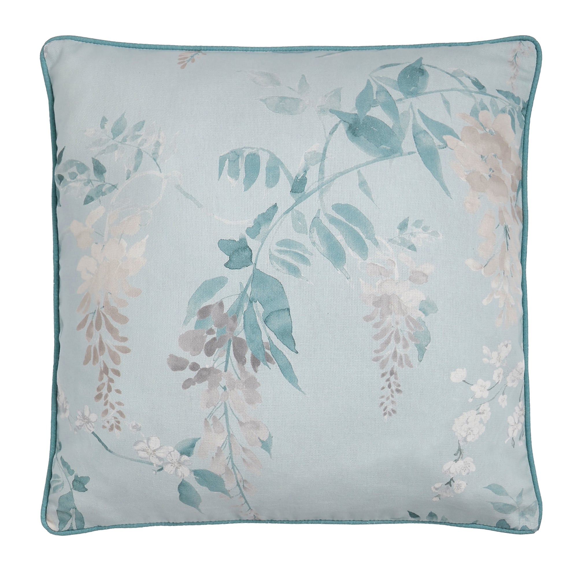Dreams & Drapes Wisteria Floral Decorative Throw Pillow Cover - Duck Egg Blue Home Decor for Sofa, Bed, Couch - Boho Chic Living Room & Bedroom Accent