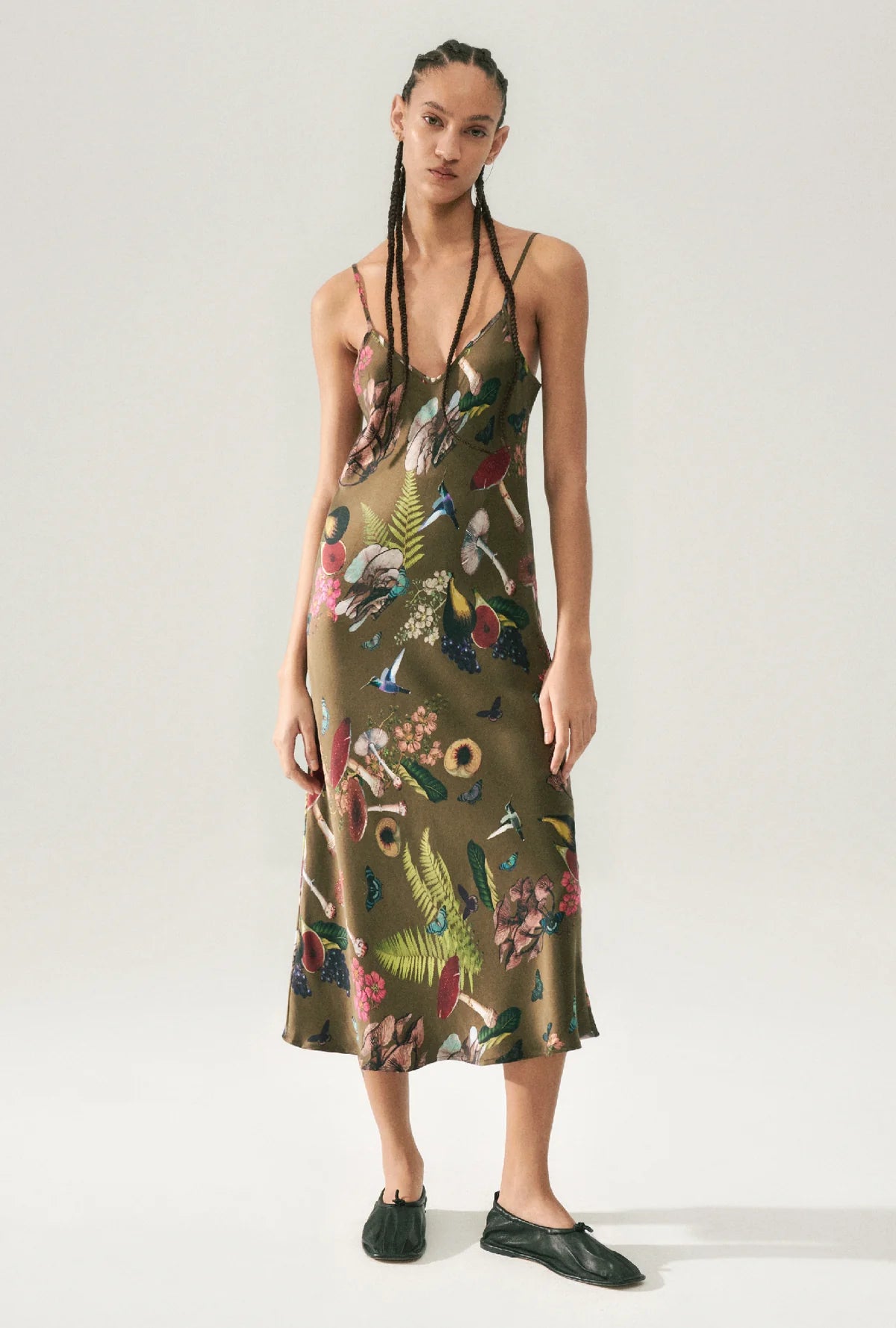 90s Slip Dress with Magic Mushroom Print - Dark Earth Tone Vintage Style for Women | Perfect for Boho Festivals, Date Nights & Layered Outfits