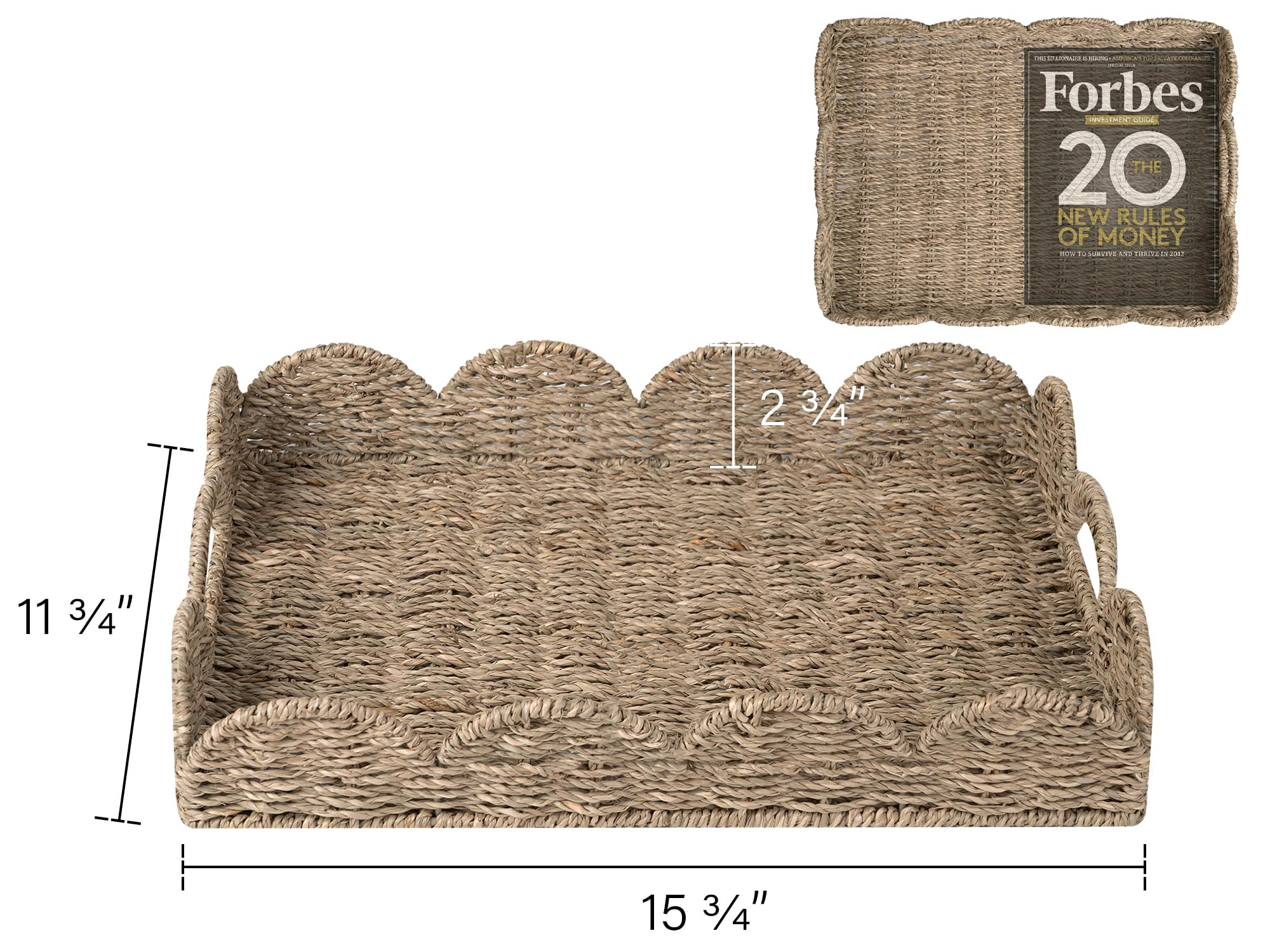 StorageWorks Rectangular Wicker Serving Tray with Handles - 15.75