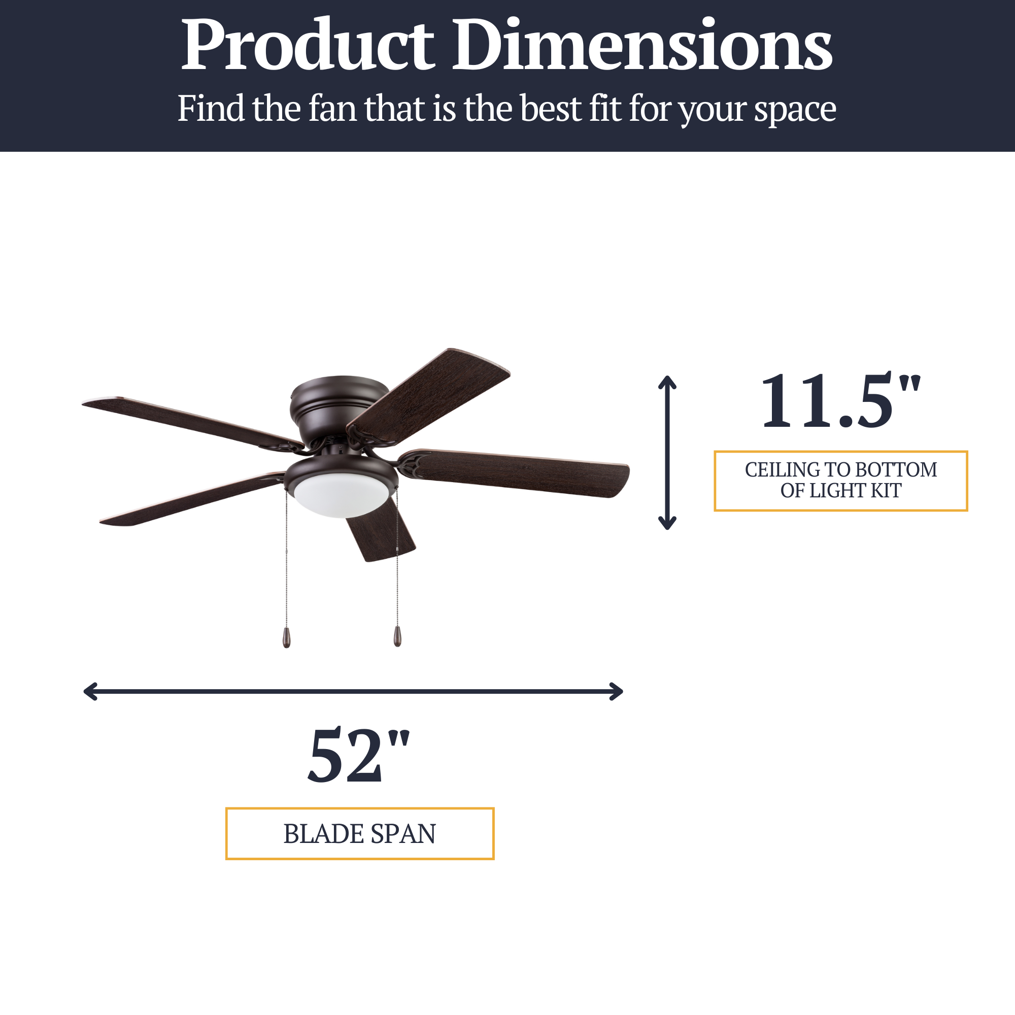 52 Inch West Hill Sienna Ceiling Fan with Pull Chain - Modern Indoor Ceiling Fan for Living Room, Bedroom, and Office - Energy Efficient with Quiet Operation