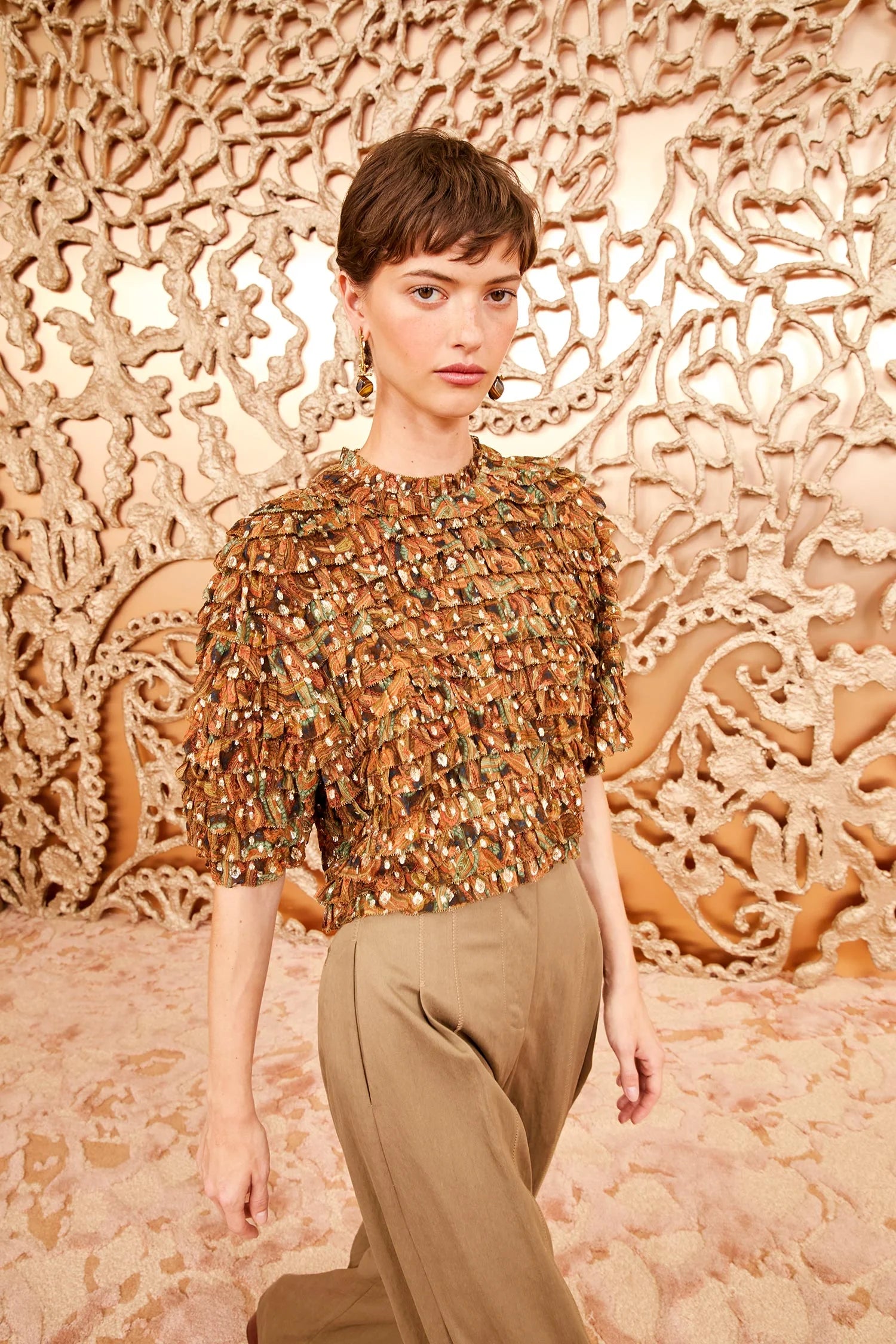 Carmella Blouse - Elegant Tiger's Eye Print Women's Top for Casual Wear & Office Outfits