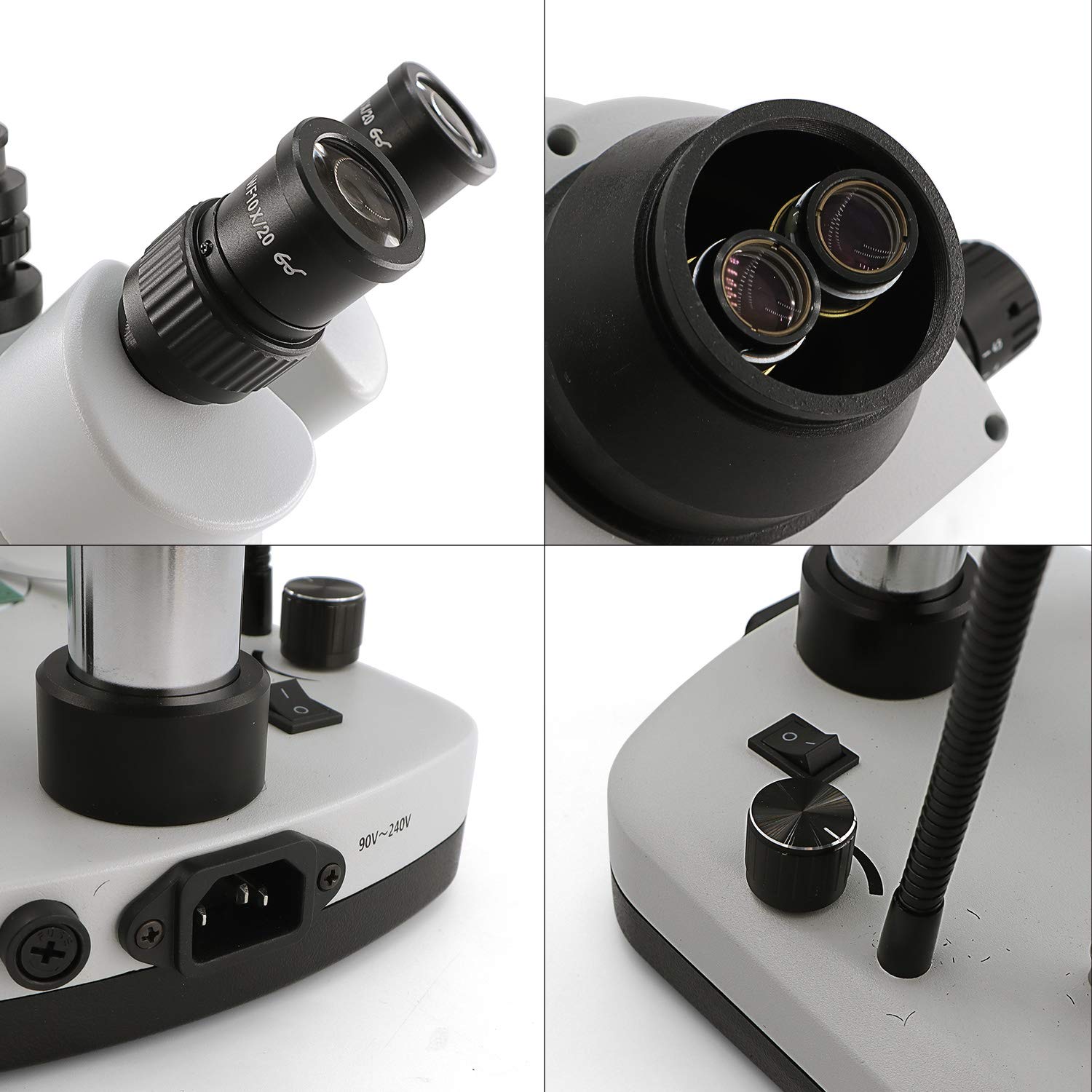 Swift S7-TGL-CA05 Trinocular Stereo Microscope with 7X-45X Zoom, WF10X Eyepieces, Gooseneck & Transmitted LED Lights - Perfect for Jewelry Appraisal, Coin Collecting, PCB Inspection, and Biological Research (110V, Pillar Stand)